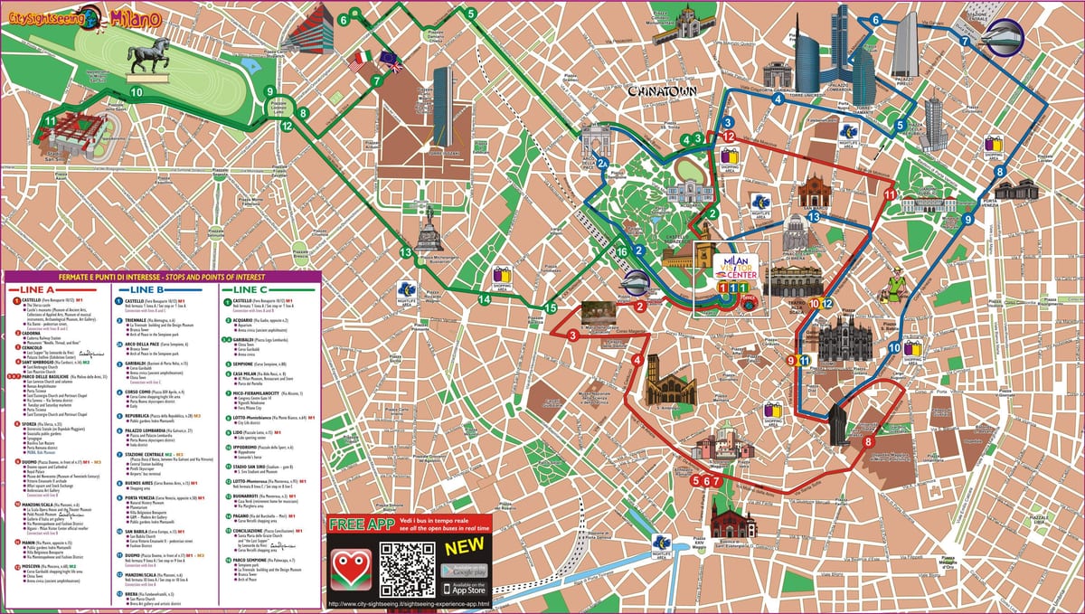 milan hop on hop off bus tour mapě
