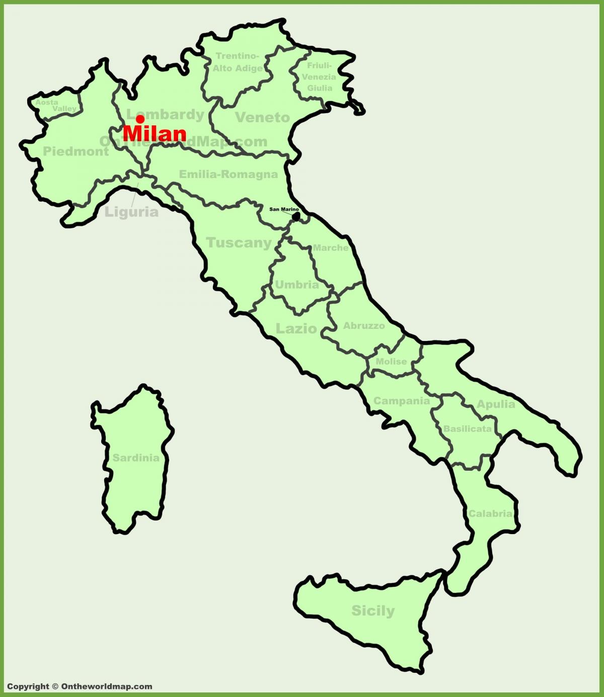 mapa itálie ukazuje, milan