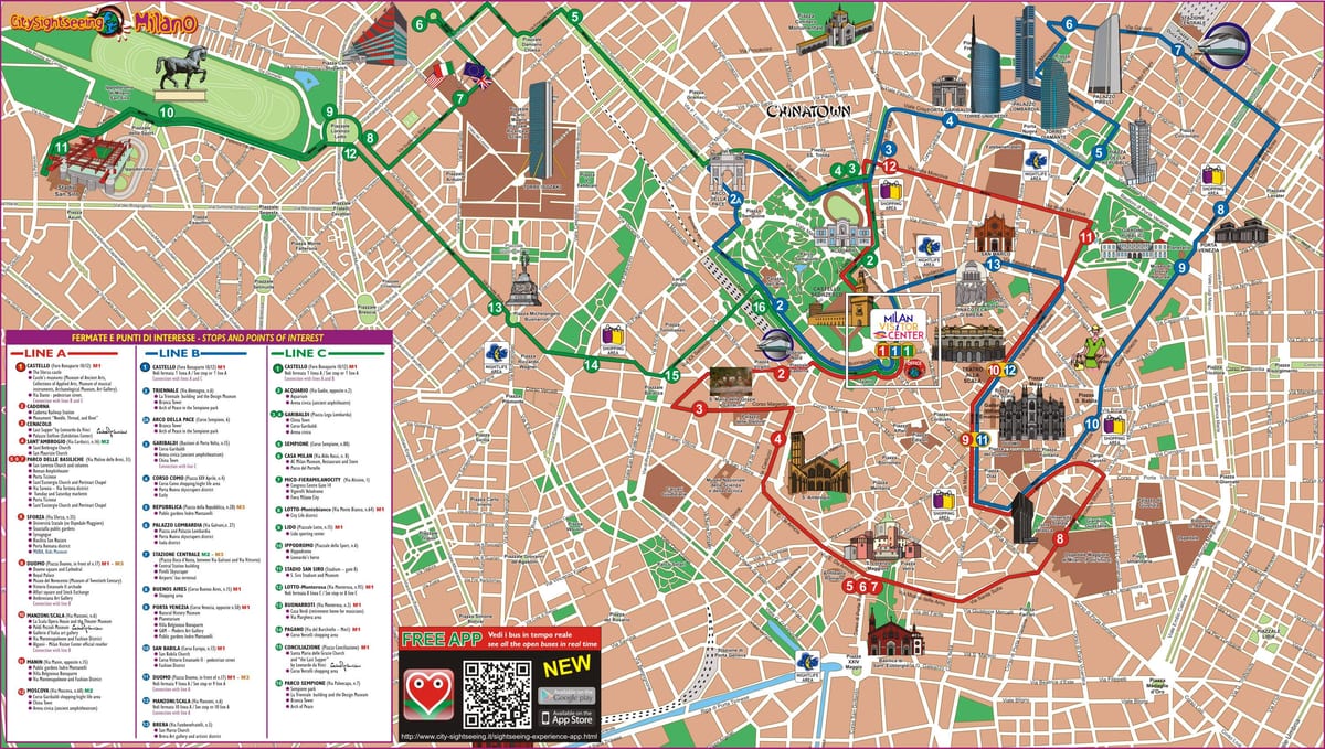 mapa milána, autobusové trasy