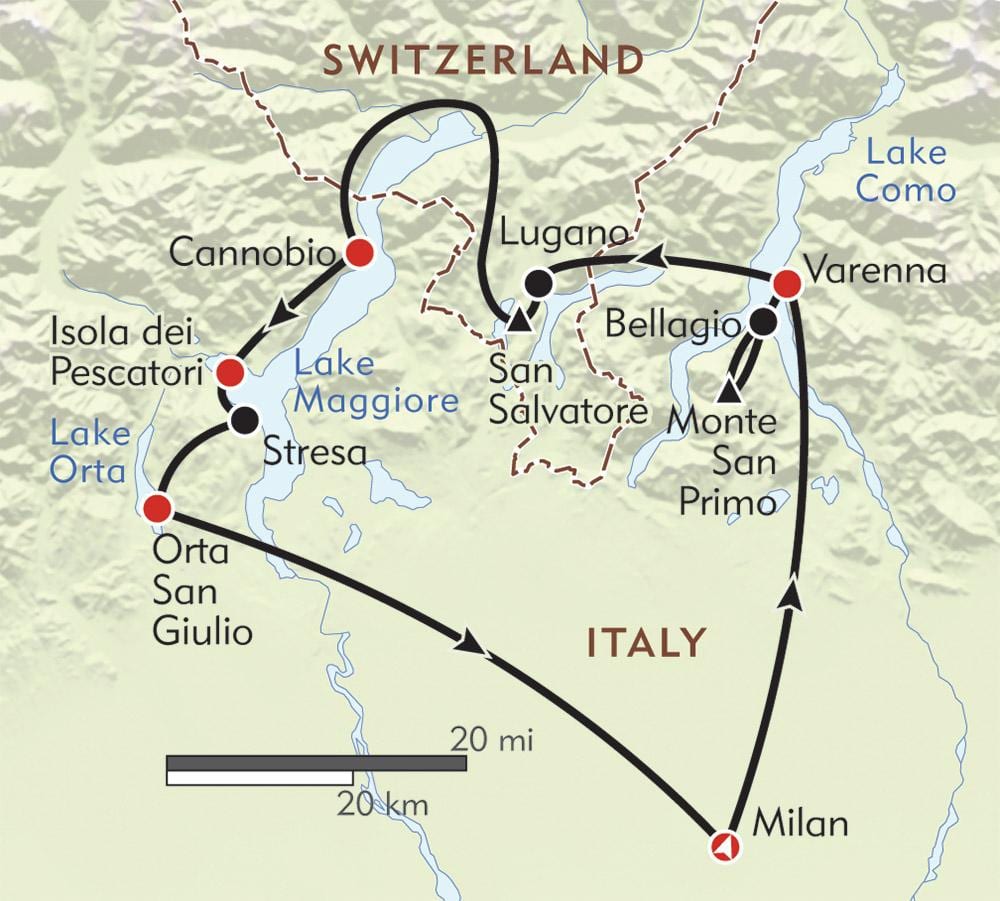 mapa milána jezera