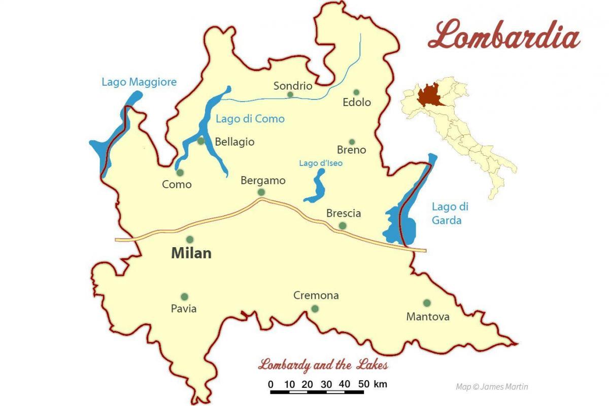 mapa miláně, lombardie