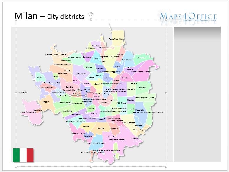 mapa milána okresů