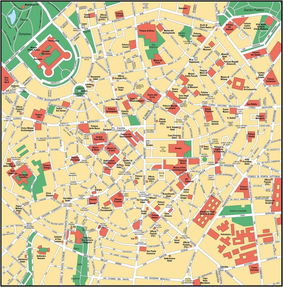 milan, itálie city center mapě