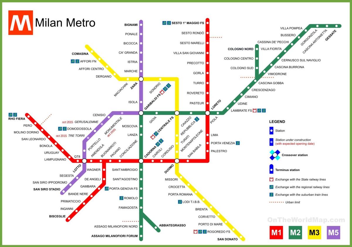 metro milano mapě