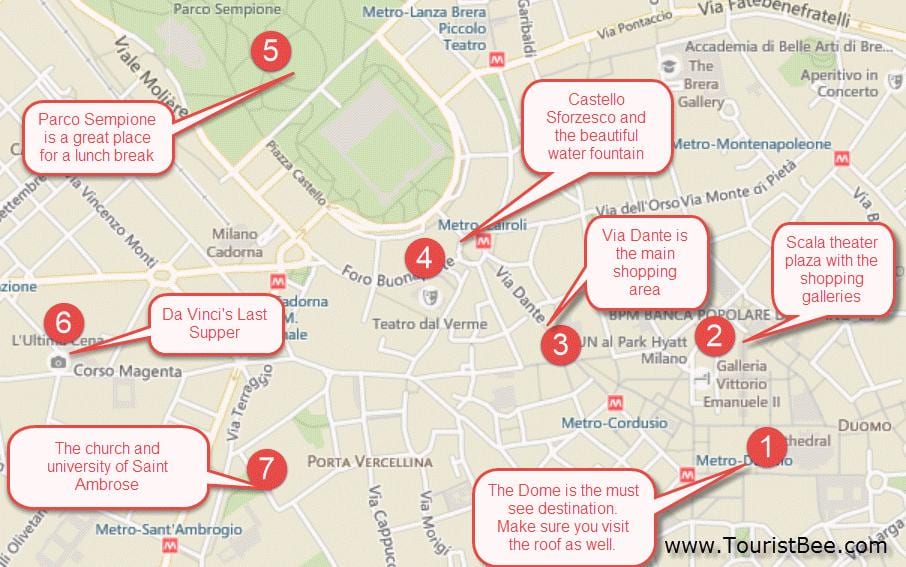 mapa poslední večeře milan